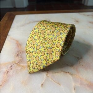 Hermes 100% Silk Yellow Tree Stump Design Tie